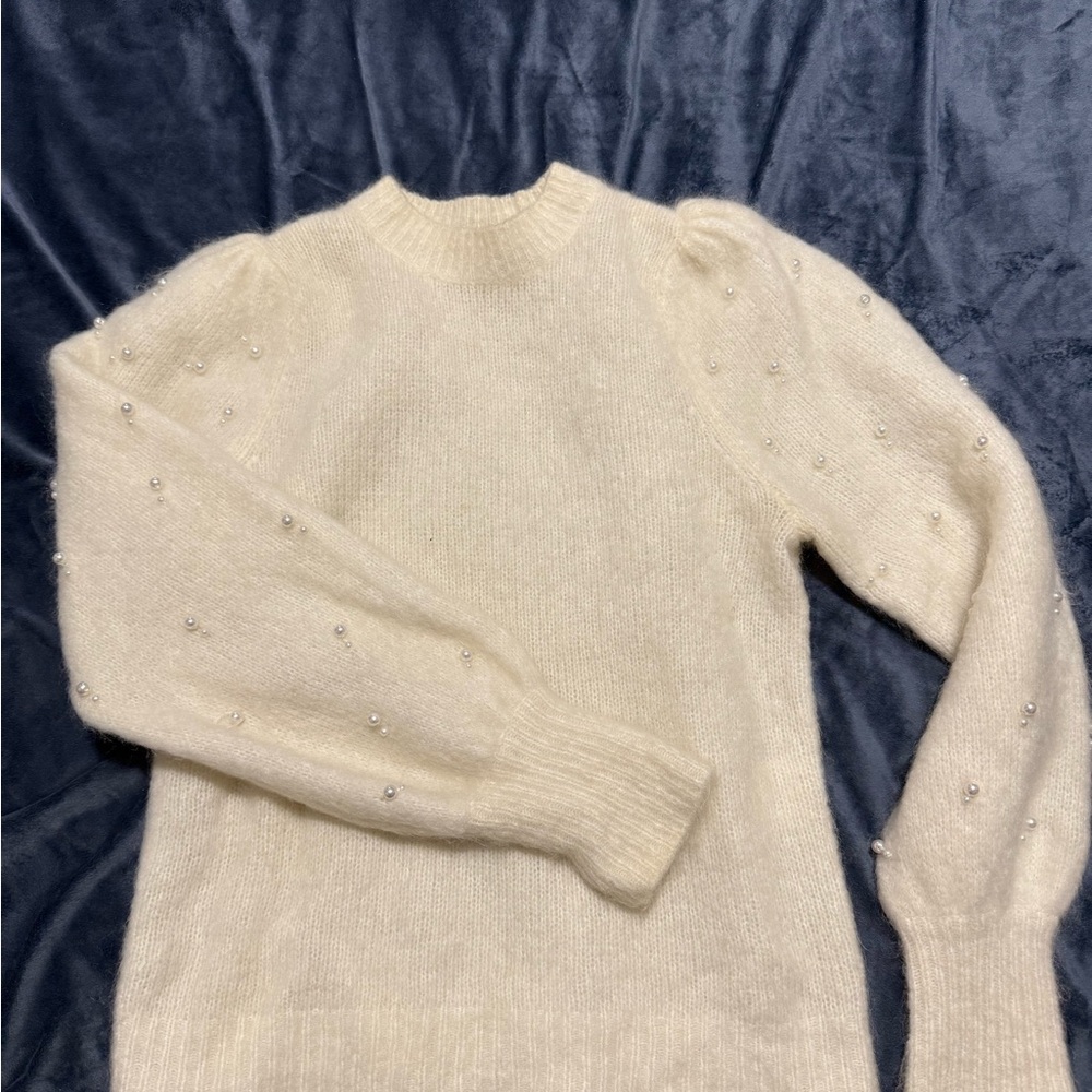 White Sweater with Pearl Details